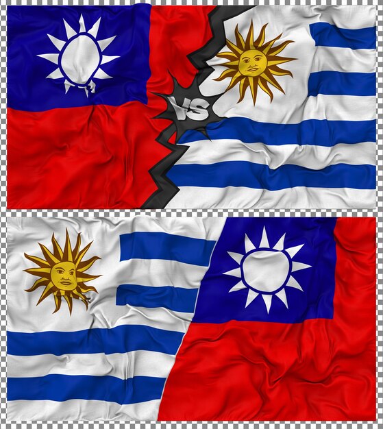 Uruguay contra Taiwán Media bandera combinada con textura 3D de la tela