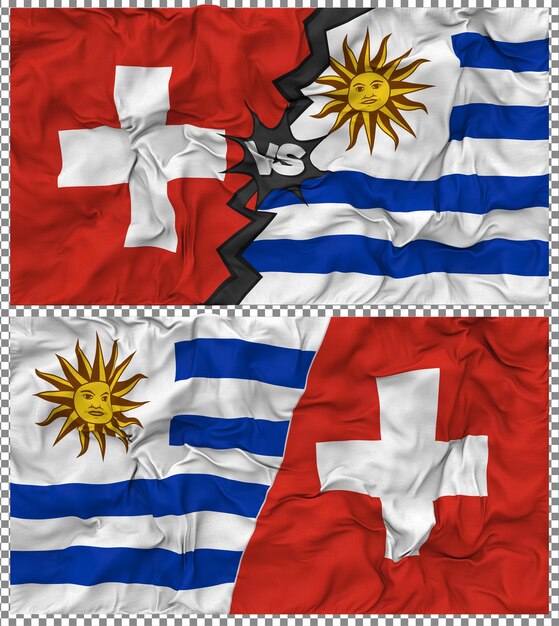 L'Uruguay contre la Suisse Half Combined Flag Cloth Bump Texture Rendering 3D