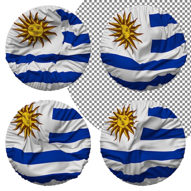 PSD uruguay-flagge, runde form, isoliert, unterschiedlicher wehender stil, bump-textur, 3d-rendering