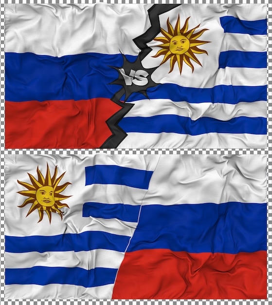 Uruguay vs Russia Half Combined Flag Cloth Bump Texture Rendering 3D