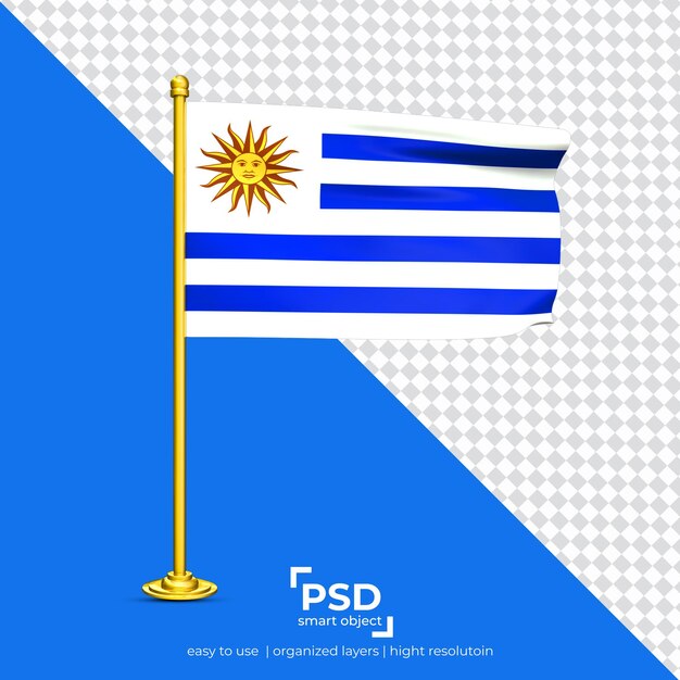 PSD uruguay wehende flagge auf transparentem hintergrund isoliert gesetzt