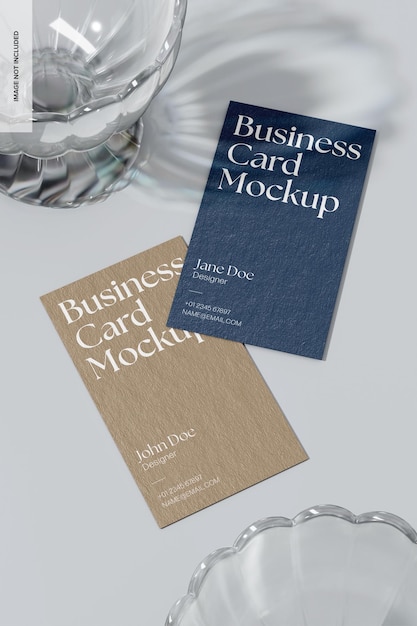 US Luxury Portrait Business Cards Mockup High Angle View
