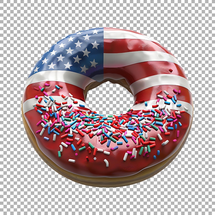 PSD usa-flagge auf donut auf durchsichtigem hintergrund ai generiert