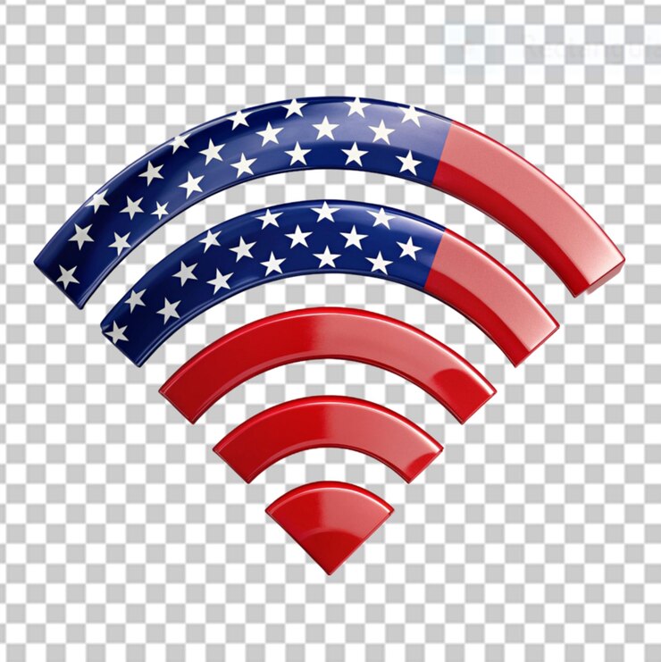 PSD usa-flagge in wi-fi auf durchsichtigem hintergrund