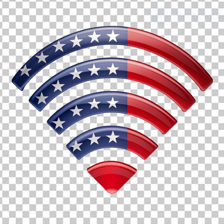 PSD usa-flagge in wi-fi auf durchsichtigem hintergrund