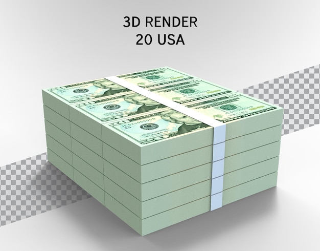 Usa-geld mit 20 dollar 3d-rendering