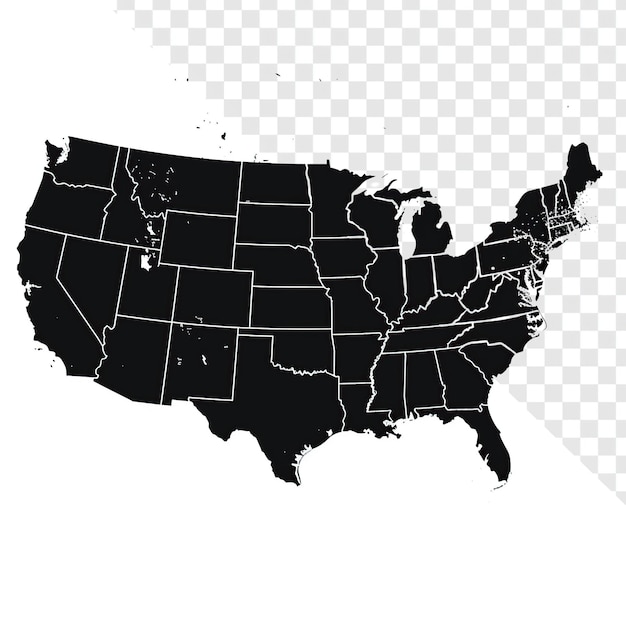 USA Map Black and White with State Borders Transparent