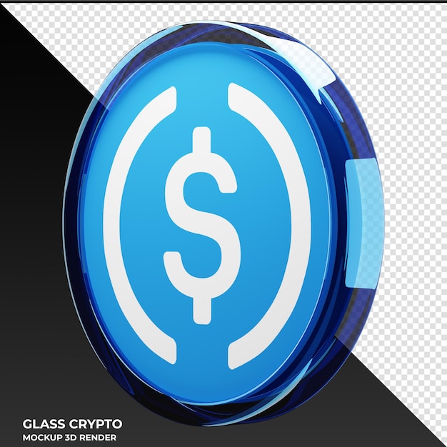 PSD usd coin usdc glass crypto coin ilustración 3d