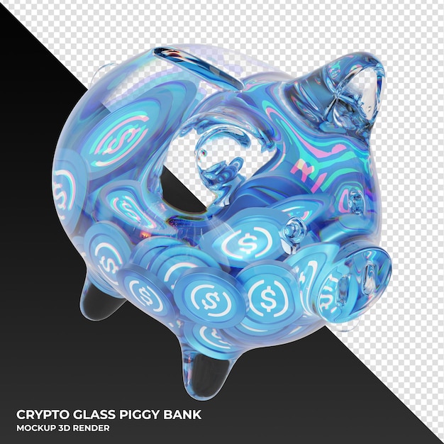 PSD usd coin usdc glass hucha con crypto monedas ilustración 3d