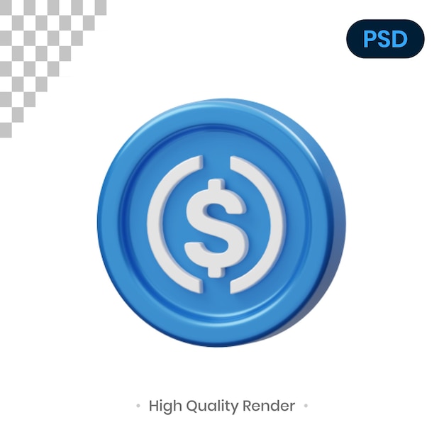 Usd-münze 3d-renderillustration premium psd