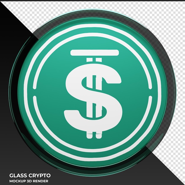 PSD usdd glass crypto coin ilustración 3d