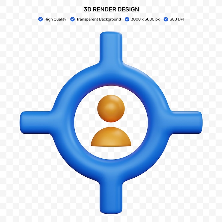 PSD usuario de destino azul de renderizado 3d aislado