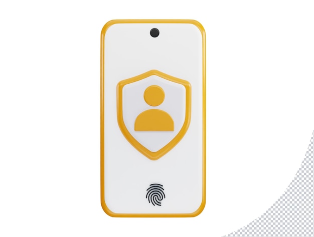 Usuario en teléfono móvil con escudo de protección Ilustración de icono de vector de renderizado 3d