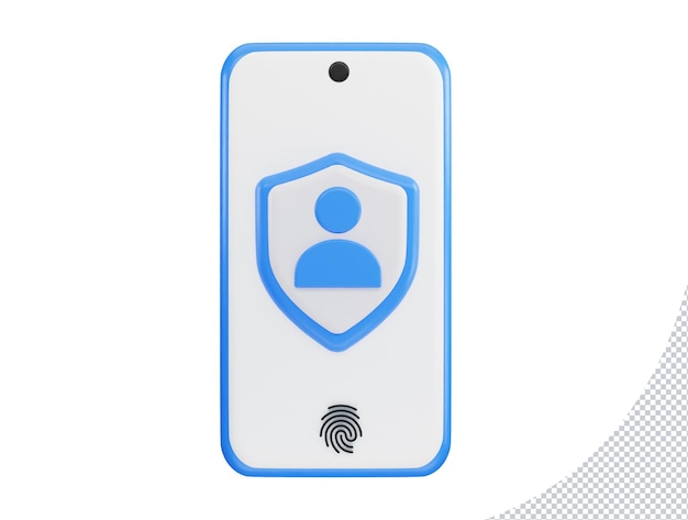 Usuario en teléfono móvil con escudo de protección Ilustración de icono de vector de renderizado 3d