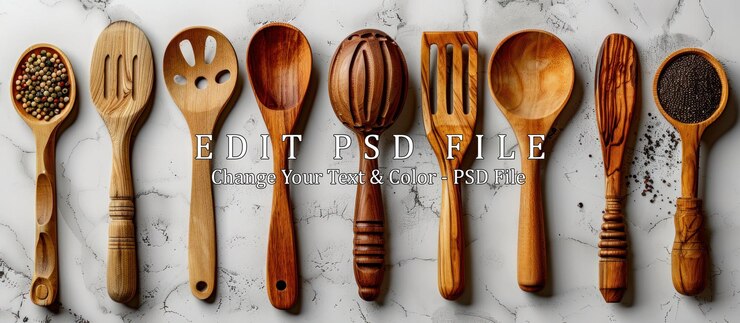 PSD utensilios de cocina de madera y especias
