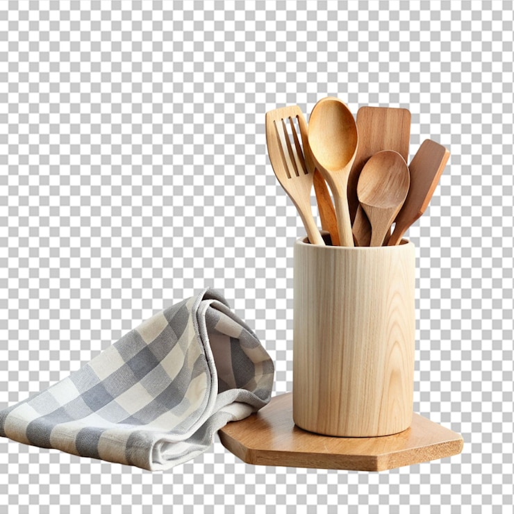 PSD utensilios de cocina de madera sobre un fondo transparente