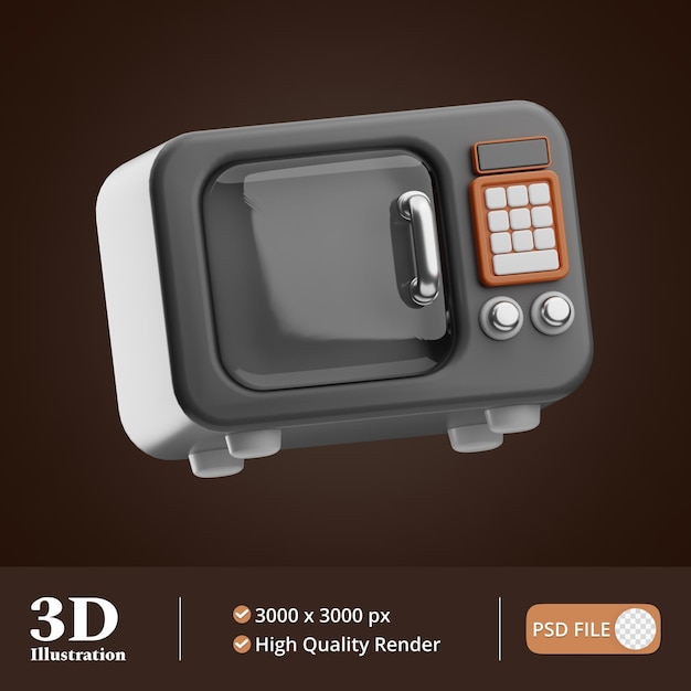 PSD utensilios de cocina microondas ilustración 3d