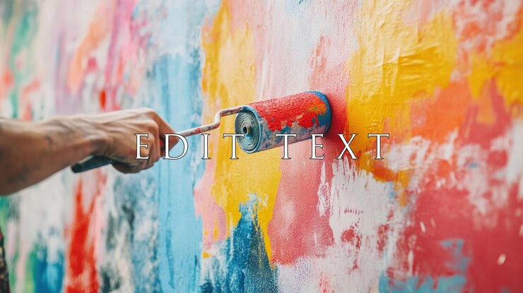 PSD utiliser le rouleau de peinture à la main pour créer de l'art abstrait coloré sur le mur