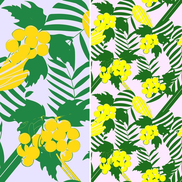 Uva con formas de vid y hojas y diseño abstracto con Dia Vector único de patrones de frutas tropicales
