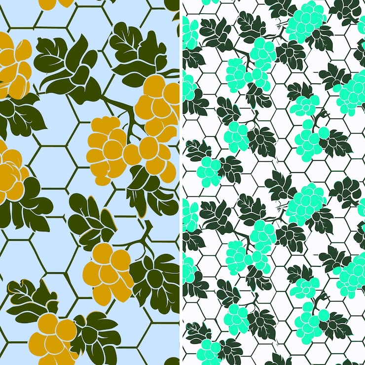PSD uva con silueta de vid y diseño estilizado con honeycom vector único de patrones de frutas tropicales