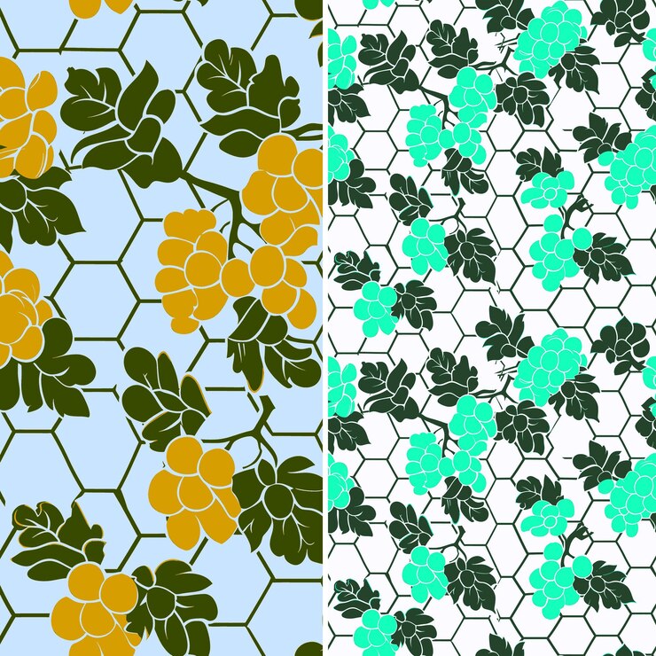 PSD uva con silueta de vid y diseño estilizado con honeycom vector único de patrones de frutas tropicales