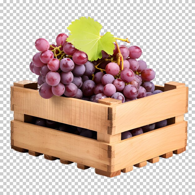 Uvas en caja de madera png aisladas en fondo transparente