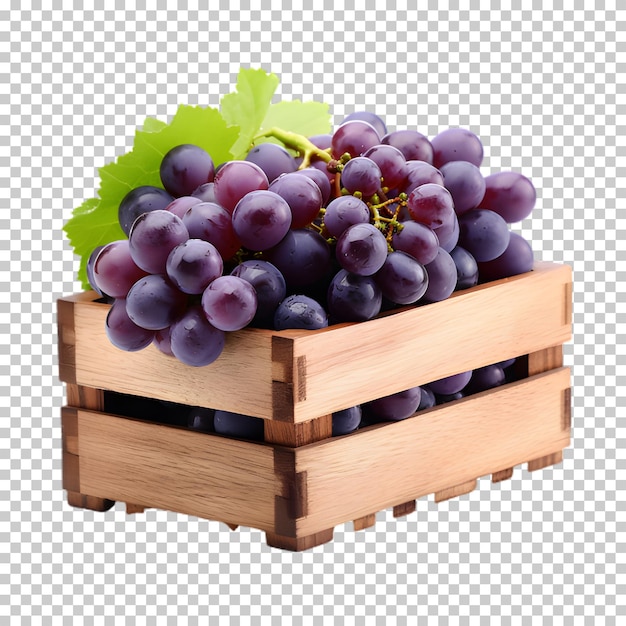 PSD uvas en caja de madera png aisladas en fondo transparente