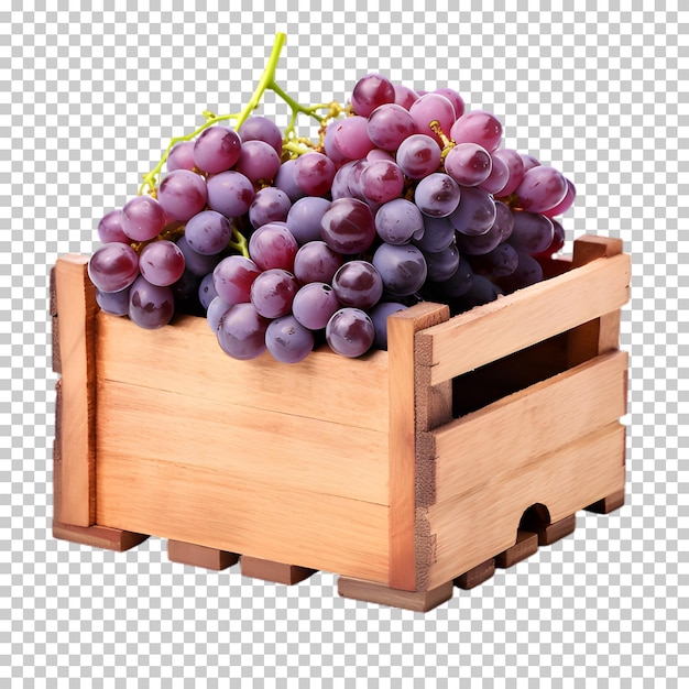 PSD uvas en caja de madera png aisladas en fondo transparente