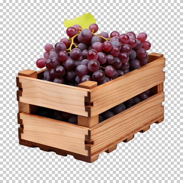 PSD uvas frescas en cajas de madera png aisladas sobre un fondo transparente