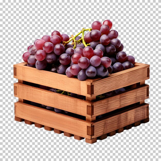 Uvas frescas en cajas de madera png aisladas sobre un fondo transparente