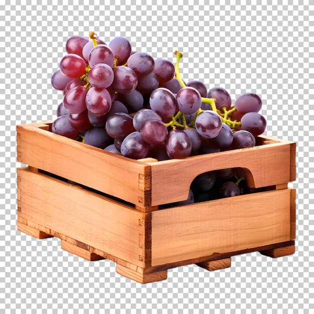 PSD uvas frescas en cajas de madera png aisladas sobre un fondo transparente