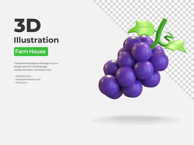 Uvas fruta icono 3d render illusration