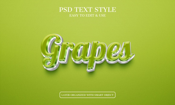 PSD uvas frutas archivo de texto editable 3d con estilo