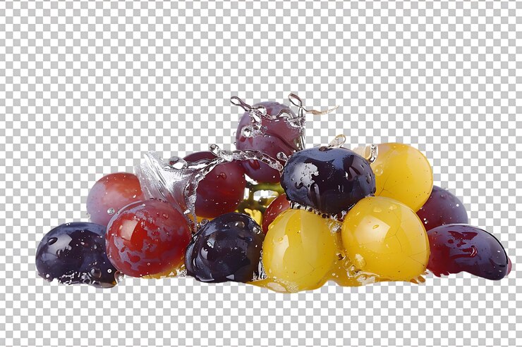 PSD uvas con salpicaduras de jugo aisladas contra un fondo transparente