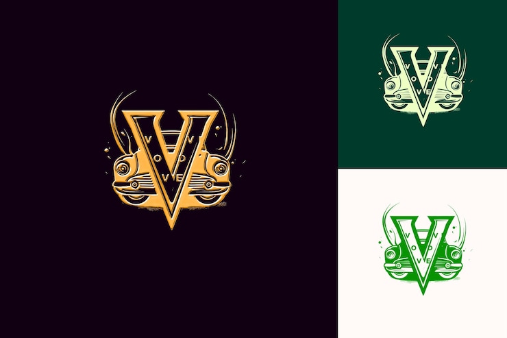 PSD v com letra com estilo de design de logotipo retro com v em forma de v nature abstract vector collections