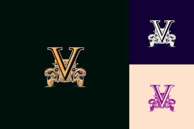 PSD v con estilo de diseño de logotipo retro con v en forma de v nature abstract vector collections