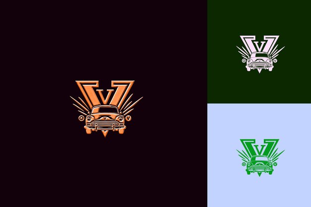 V con estilo de diseño de logotipo retro con v en forma de v Nature Abstract Vector Collections