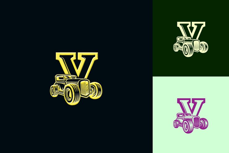 PSD v con estilo de diseño de logotipo retro con v en forma de v nature abstract vector collections