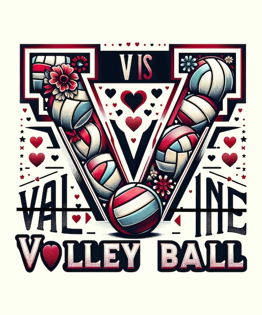 PSD v is for voleibol día de san valentín hombres mujeres camiseta