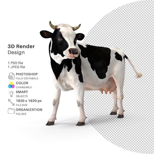 PSD vaca 3d renderizado psd