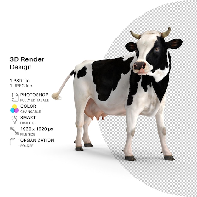 PSD vaca 3d renderizado psd