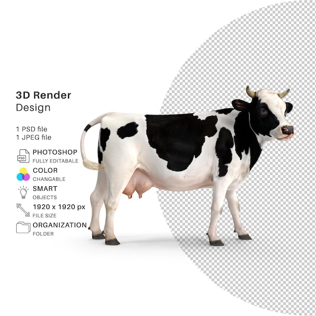 PSD vaca 3d renderizado psd