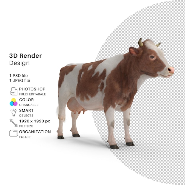 PSD vaca 3d renderizado psd