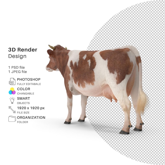 PSD vaca 3d renderizado psd