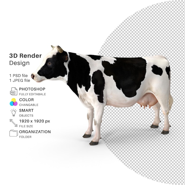 PSD vaca 3d renderizado psd