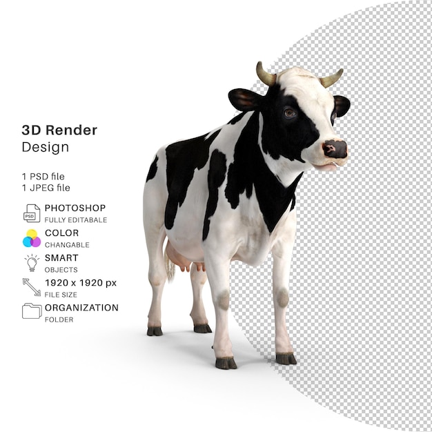 PSD vaca 3d renderizado psd
