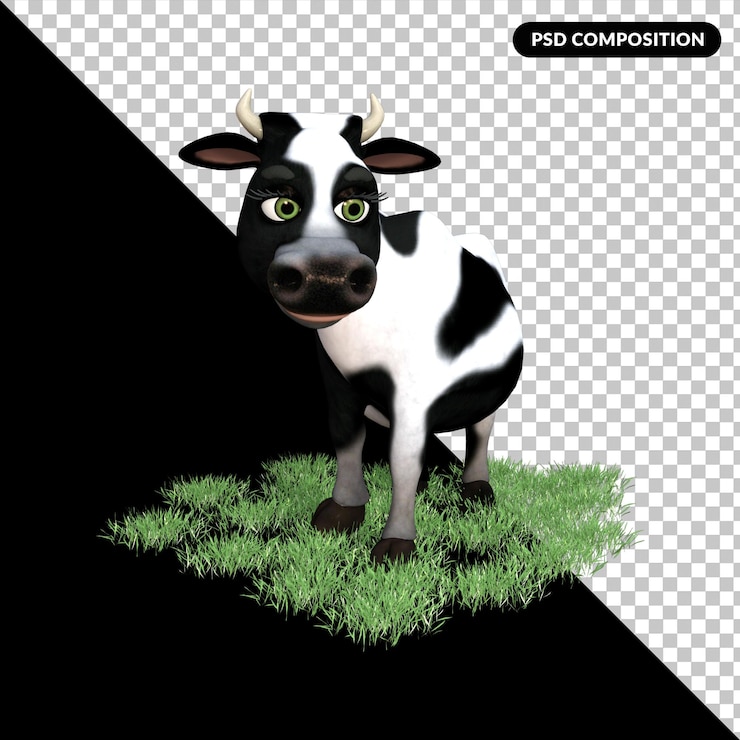 PSD vaca, aislado, 3d, interpretación