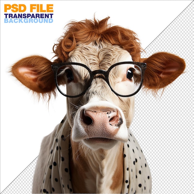 PSD vaca fresca con gafas sale de la pantalla