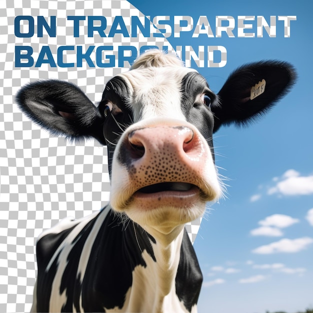 PSD vaca isolada em preto transparente e transparente gentil olhar surpreso nariz rosa na frente de um b