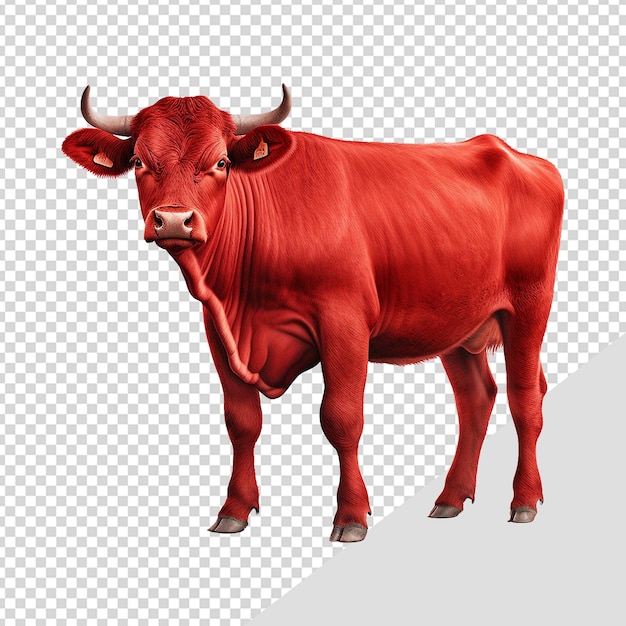 Una vaca roja aislada sobre un fondo transparente